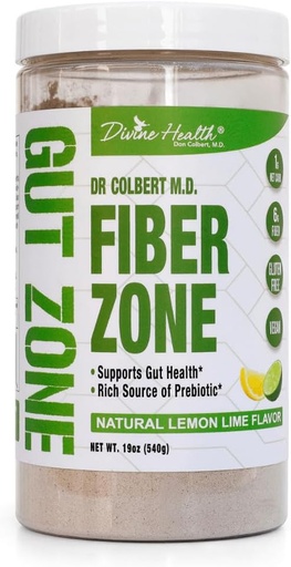 [BRSRAYIDA4AQ2ALZ] Divine Health Dr. Colbert, MD Fiber Zone Powder . Lemon-Lime Flavor Prebiotics . 6g Psyllium Husk Inulin Fiber . Recommended in Healthy Gut Zone Book | 19 oz | 60 Servings