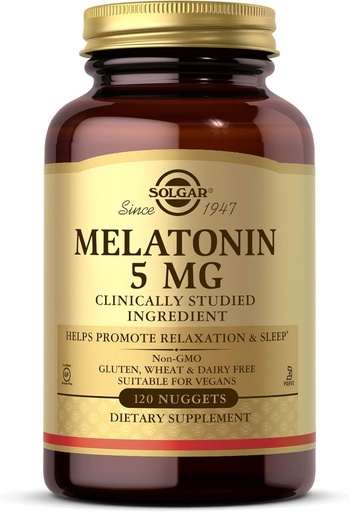 [BRSWIYAECIGRS3L4] Solgar Melatonin 5 mg, 120 Nuggets - Helps Promote Relaxation & Rest - Clinically Studied Melatonin - Vegan, Gluten Free, Dairy Free, Kosher - 120 Servings