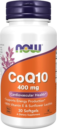 [BRSWIGT5BMARCGTU] NOW Foods Supplements, CoQ10 400 mg, Pharmaceutical Grade, All-Trans Form produced by Fermentation, 30 Softgels