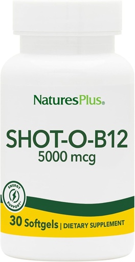 [BRSWIYLRBYGGI3Q3] Natures Plus Shot-O-B12 (Cyanocobalamin) - 5000 mcg, 30 Softgels - High Potency, Fast Acting B12 Supplement - Memory & Energy Booster - Gluten-Free - 30 Servings