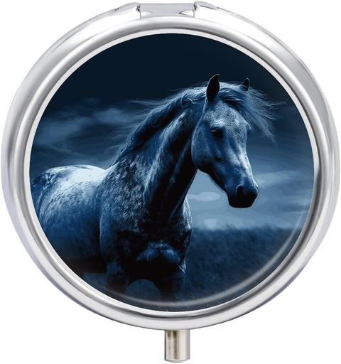 [BRSRA2QLBEIBU3L6] Blue Horse Pill Box 3 Kəndləşdirilməsi Round Kiçik Pill Case Travel Pillbox üçün Purse Pocket Metal Tibbi Organizer Portulyatoru Vitamini Balıq Yağı və Ekstrları tutmaq
