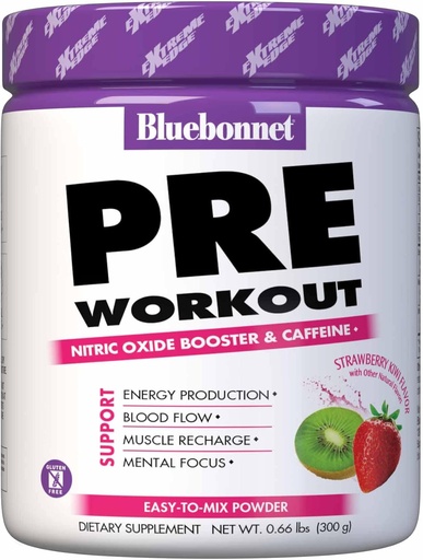 [BRSWKHY2OJYWOHI4] Bluebonnet Nutrition Extreme Edge Pre Workout, Muscle Recharging Formula*, Increases Nitric Oxide (NO) Levels*, Soy-Free, Dairy-Free, Strawberry Kiwi, 30 Servings, 10.56 Ounce