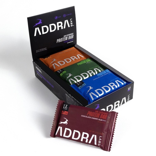 [BRSRAYAFAUPAAE3X] ADDRA Protein Bars - Gluten-Free, High-Protein Muscle Recovery Bars for Runners, 17g Protein + 1.5g BCAA Leucine, Low Sugar, Vegan, Plant-Based, & Dairy Flavors, Mixed Case Variety Pack, 12-Pack