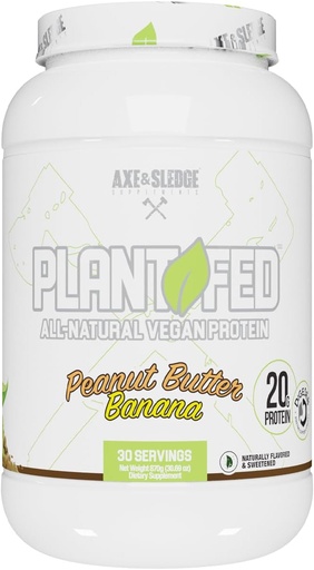 [BRSRAYYQCIHROAYY] Axe & Sledge Plant Fed Vegan Білок Порошок 20g Всі натуральні протеїни, природно Flavored, Засолоджений & Кольорові Низькі Карб, Zero Sugar, Macro-Friendly Keto 30 Сервінги, Арахіс Butter Banana