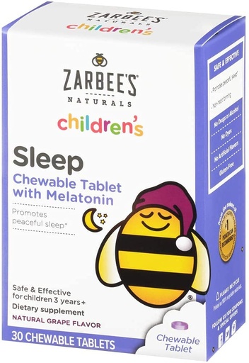 [BRSWICYECAGWO2AZ] Zarbee's Kids 1mg Melatonin Chewable Tablet, Drug-Free & Effective Sleep Supplement, Easy to Take Natural Grape Flavor Tablets for Children Ages 3 and Up, 30 Count