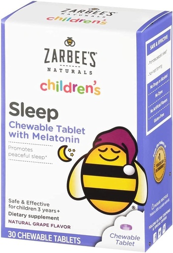 [BRSWICYECAGWO2AZ] Zarbee's Kids 1mg Melatonin Chewable Tablet, Drug-Free & Effective Sleep Supplement, Easy to Take Natural Grape Flavor Tablets for Children Ages 3 and Up, 30 Count