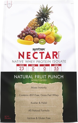 [BRSWIY3YPN4AEDLI] Syntrax Nectar Naturals, Όλα τα φυσικά Whey Protein Isolate, Smooth & Juicy, Natural Fruit Punch, 2 lbs.