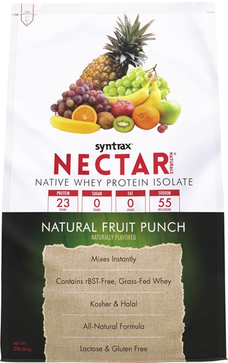 [BRSWIY3YPN4AEDLI] Syntrax Nectar Naturals, All Natural Whey Protein Isolate, Smooth & Juicy, Natural Fruit Punch, 2 lbs.