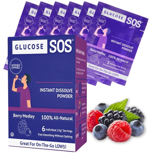 [BRSROAIPBECQ23LZ] Glucose SOS Glucose Berry Medley Glucose Powder, Natural Dextrose Packets, Fast-Absorption, Instantly Dissolves, No Water Needed, 6 Sachets per Box