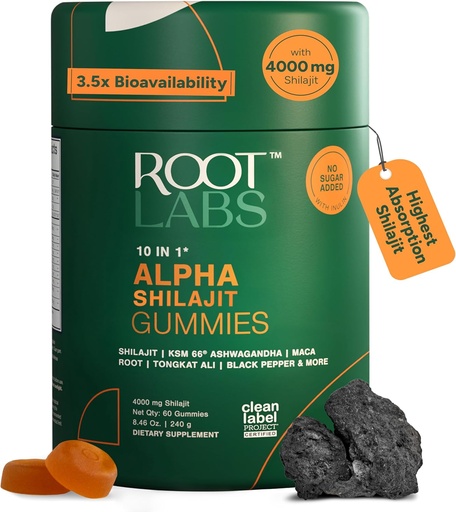 [BRSREYYNOJ6REHYV] 10-in-1 Alpha Shilajit Gummies | 4000 mg Pure Himalayan Shilajit, Tongkat Ali, Maca Root, 75% Fulvic Acid , ShilAbsorb Bioavailability Tech , Sugar-Free Vegan, 85+ Trace Minerals , 60 Pack