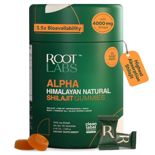 [BRSREYYNOJ6REHYV] ROOT LABS 10-in-1 Alpha Shilajit Gummies | 4000 mg Pure Himalayan Shilajit with Tongkat Ali & Maca Root | Shilajit for Men & Women | ShilAbsorb Bioavailability Tech | Sugar-Free, Vegan | 60 Gummies