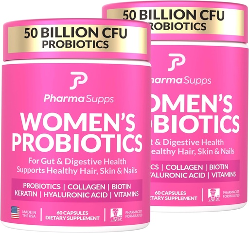 [BRSRAZAROUNGKA37] ADVANCED Women's Probiotics for Gut Health - Hair, Skin, & Nails Vitamins Support - 50 Billion CFU w/ Collagen, Biotin & Keratin - Probiotic Supplement for Digestive Health & Bloating Relief, USA-Made