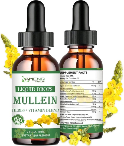[BRSRAY33BN7RYDTK] Mullein Drops for Lungs, Powerful Lung Cleanse Detox for Smoker, Organic Mullein and Chlorophyll Drops for Lungs, Mullein Leaf Extract for Lung & Bronchia ,Respiratory Health, Immune Boost 2 FL/OZ