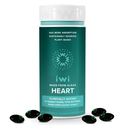 [BRSRMYI2AUNAGCIY] Iwi Life Heart Omega-3, 60 Softgels (30 Servings), Vegan Plant-Based Algae Omega Fatty Acids + EPA, Heart Health Support Dietary Supplement, Krill & Fish Oil Alternative, No Fishy Aftertaste