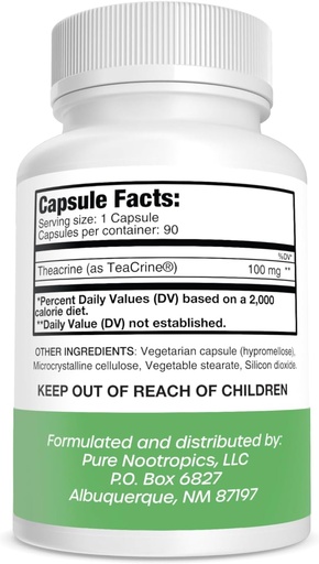 [BRSRMFARBUCRAF3X] Puhas nootroopika Akriin (TeaCrine) 100 mg Veg Kapslid | 90 Count | Non Habit Forming Energy Supplement | Kofeiin Alternatiivne | Vaimne, füüsiline, motiveeriv ja fokusseeriv pillid