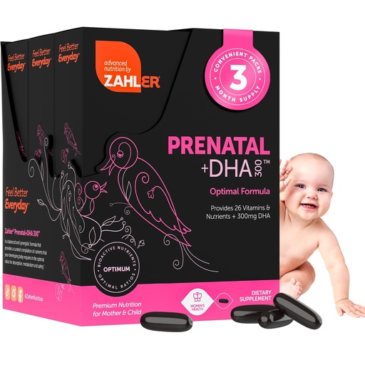 [BRSWKGIQAEGAC2T2] Zahler Prenatal +DHA 300 - Prenatal Vitamin with Methylated Folate & DHA for Pregnant Women - Support for Mom & Baby - Kosher, Gluten Free, Dairy Free - 180 Softgels