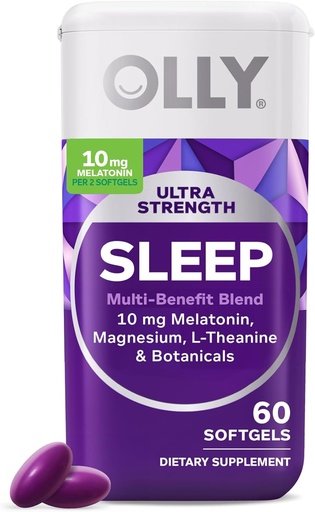 [BRSWYHQYC4JRO3LO] OLLY Ultra Strength Sleep Softgels, 10mg Melatonin, L-Theanine, Chamomile, Magnesium, Lemon Balm, soporta el sueño profundo descanso, la ayuda para dormir en la noche, no Habit-Forming - 60 cuenta