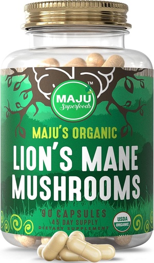 [BRSWYGIOCINB6YL6] Maju Superfoods Organic Lions Mane Mushroom Capsules 90ct, Fruiting Bodies Steam Extract, Organic Mushrooms with Black Pepper Extract, Hericium Erinaceus