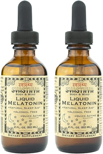 [BRSWGFQ3CJ6GC3DV] SVASTHYA BODY & MIND Liquid Melatonin - Promotes Natural Sleep - Alcohol Free for Adult and Children, Made in The USA, 2 oz, Pack of 2