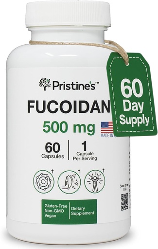 [BRSRAEA2BAHRQELX] PRISTINE 'S Fucoidan 500MG doplněk imunity Kapsle - 60 Day Supply - Brown Seaweed Extract - Potent Herbal Antioxidant Lung Health & Skin Health Support
