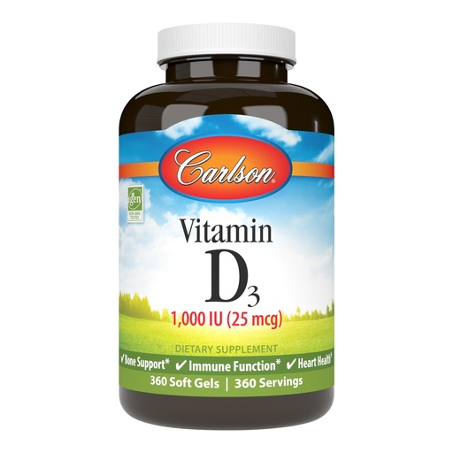 [BRSWYED5OUPROYD6] Carlson - Vitamin D3, 1000 IU (25 mcg), Bone Health, Muscle Health, Cholecalciferol, Vitamin D Supplements, Vitamin D3 Soft Gels, 360 Softgels