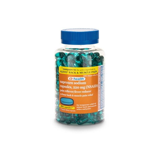 [BRSWYHQBB4HGKE34] A+Health Naproxen Sodium Back and Muscle Pain Liquid Gels 220 Mg, Pain Reliever/Fever Reducer (NSAID), 180 Count
