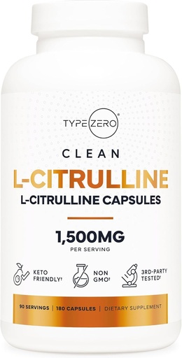 [BRSRAAQHAR7QIH3K] Type Zero L-Citrulline Capsules (180 Capsules) (1500 mg per Serving) - GMO-Free