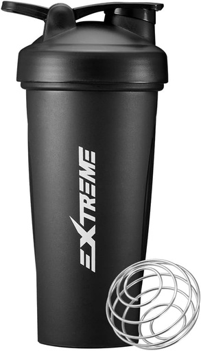 [BRSRAFT5OF7AI3TF] EXTREME Classic Shaker Bottle with Wire Whisk, Perfect for Protein Shakes and Pre Workout, Leak Proof Shaker Cups, BPA Free, Dishwasher SAFE, 24 Ounce, Black