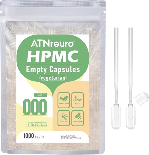 [BRSRAFI2DEJRQA3P] 2 Micro Spoons ilə 000 Boş Vegan Capsules - 1000 Count Boş Vegetarian Capsules - Tozlar üçün Boş Pill Capsules