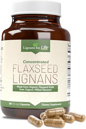 [BRSWIZICPMPWKC34] Lignans For Life Flaxseed Lignans for Dogs & People + SDG - Omega 3 Fatty Acids, High Fiber Antioxidants - Improve Shiny Coat, Digestive & Heart Health for Dogs, 15mg, 180 Flaxseed Capsules, 1 Pack