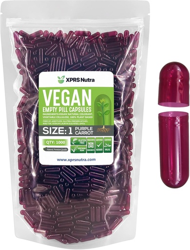 [BRSWYH3QO4PQG33K] XPRS Nutra Boyutu 1 Boş Kapsüller - 1000 Kont Boş Vegan Capsules - Vejetaryen Pills- DIY Sebze Kapsülü - Veggie Pill Caps for Do-It- Yourself Supplements (Purple Carrot)