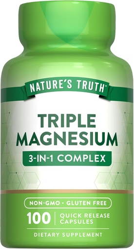 [BRSWICQBBBYQ4A3A] Nature's Truth Triple Magnesium Complex Supplement □ 100 Cápsulas de Óxido de Magnésio, Citrato e Aspartato
