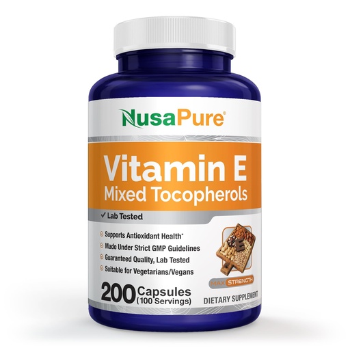 [BRSWG2QQOQJWCA37] NusaPure Vitamin E Mixed Tocopherols – Vegetarian/Vegan, Non-GMO – 200 Capsules