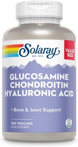 [BRSRMAY5BEMRQAD5] SOLARAY Glucosamina Chondroitin Ácido hialurónico, Hueso sano y Soporte Conjunto Suplemento Más Vitamina C para la absorción mejorada, Lab Verificado, Garantía de 60 días, 60 Servimientos, 180 VegCaps