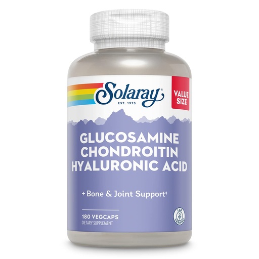 [BRSRMAY5BEMRQAD5] SOLARAY Glucosamine Chondroitin Hyaluronic Acid, Healthy Bone and Joint Support Supplement Plus Vitamin C for Enhanced Absorption, Lab Verified, 60-Day Guarantee, 60 Servings, 180 VegCaps
