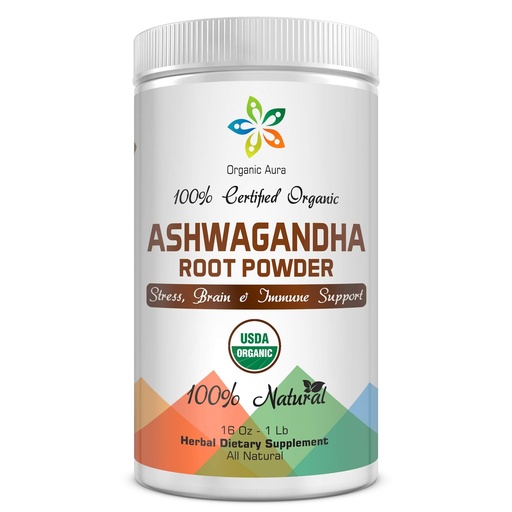 [BRSWKEAECUNGMD3U] Certified Organic Ashwagandha Root Powder 16Oz -1Lb. Natural Stress, Brain and Immune Support. Enhances Overall Health. Raw Superfood. 100% Natural Herbal