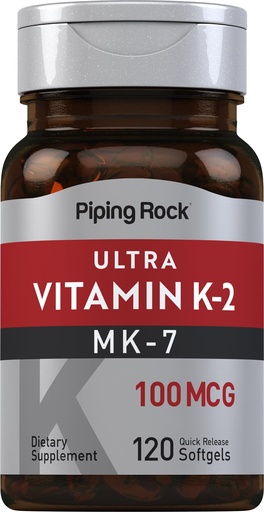 [BRSRMHD7BUHBQ3IV] Piping Rock Vitamin K2 MK7 | 100 mcg | 120 Softgels | Non-GMO, Gluten Free Supplement