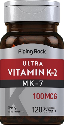 [BRSRMHD7BUHBQ3IV] Piping Rock Vitamin K2 MK7 ttesmå 124; 100 mcg ttesmå 124; 120 Softgels ttesmå 124; Non- GMO, Gluten Free Supplement