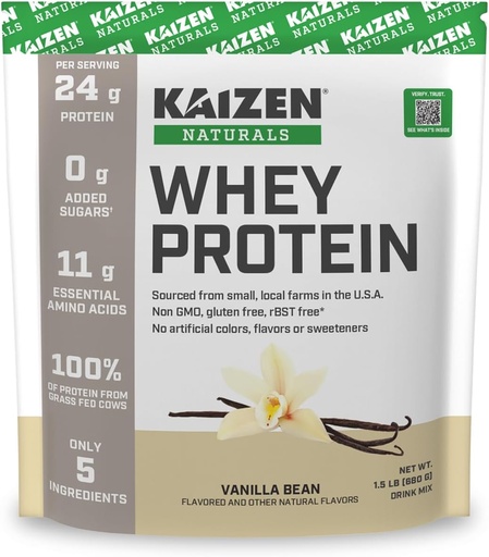 [BRSRAGDYBZ6A2CT7] Whey Protein | Vanilla | 24g Protein | Grass fed | No Artificial Ingredients | 5 Ingredients | Satisfy Hunger | See the Test Results | No Added Sugar | Gluten Free | Non GMO | 1.5lb | 21 servings
