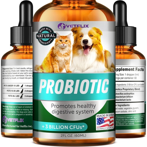[BRSWGAD7C4HQM2DG] Premium Probiotics Liquid for Dogs, Cats, Puppies and Kittens, 2 Fl Oz | Digestive Enzymes, Prebiotics Supplement, Supports Digestive Health, Gut Balance