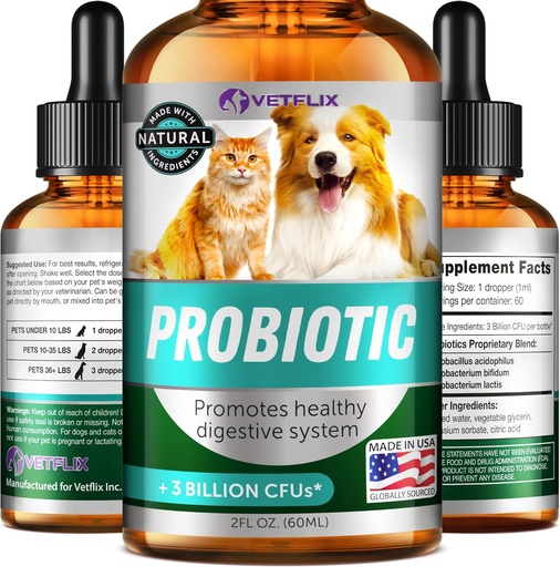 [BRSWGAD7C4HQM2DG] Premium Probiotics for Dogs, Cats - Digestive Enzymes & Prebiotics Supplement - Helps to Relieve Diarrhea, Vomiting, Upset Stomach, Gas, Constipation & Bad Breath - Supports Digestive System - 2 Fl Oz