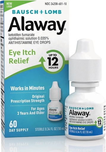 [BRSWIYYMC57BA3L2] Alaway Antihistamine Eye Drops para Itchy Eyes, Fast-Acting, Ata 12-Hour Eye Itch Relief, Clinicamente testado Prescription-Strength Formula, 0.34 Fl Oz
