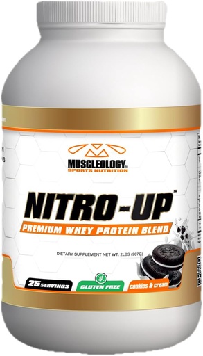 [BRSWGYAHOQIRA3LJ] MUSCLEOLOGY Nitro-Up Hidrolyzed Whey Isolate Protein, Cookies &amp; Crema, 2 libras