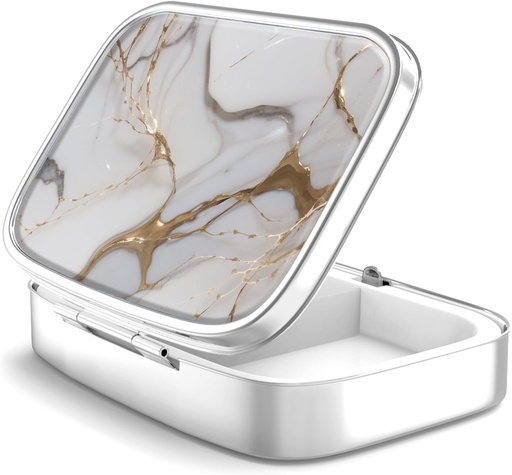 [BRSW2BQFOIJQG3DP] Pill Box 2 Compartiment kleine pil Case,Portable voor Pocket of Purse pil Organizer Pillencontainer houder om vitamines te houden, medicijnen, visolie en supplementen(Gray Marbling Gold)