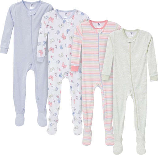 [BRSRAFIHBB4AMGQ3] Gerber Baby Girls Baby-girls Pyjamas pieds 4 paquets