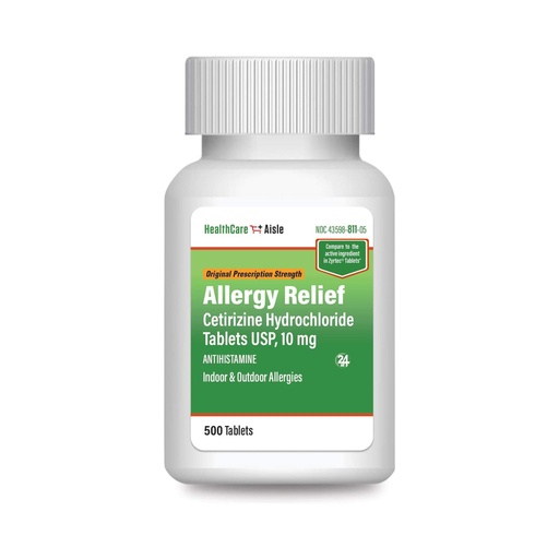 [BRSWGGQNPIDQYC33] HealthCareAisle Allergy Relief - Cetirizine Hydrochloride Tablets USP, 10 mg - 500 Tablets - Original Prescription Strength Allergy Medication, 24-Hour Relief