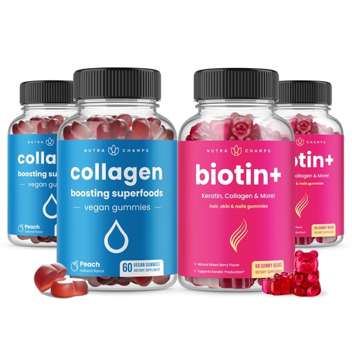 [BRSRA2YECFYW2AI7] NutraChamps Complete Hair, Skin & Nails Bundle. Biotin, Collagen, Keratin