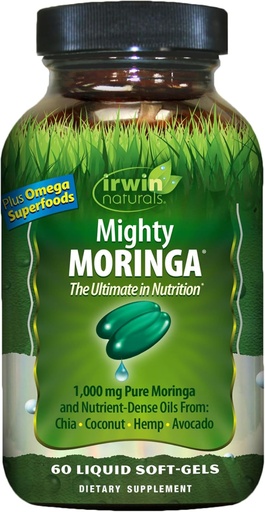 [BRSROYYKCJ7RM2TU] Irwin Naturals Mighty Moringa - 60 Softgels - 1000 מ"ג טהור Moringa ושמן מזון תזונתי-Dense מ Chia, קוקוס, קנבוס, אבוקדו