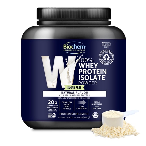 [BRSWYEABOQJW2YLL] Biochem 100% Whey Isolate Protein Powder - Grass Fed, Low Carb, Keto-Friendly, Non-GMO, Gluten-Free - Supports Immune Health & Muscle Recovery 20g Vegetarian Protein per Serving - Natural Flavor,1.5lb
