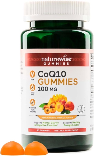 [BRSRA2YECIIGADLX] NatureWise CoQ10 Gummies 100mg - Peach Mango Flavor - Suplemento para la Salud del Corazón & Actividad Antioxidante - Pectin-Based, Vegan, Soy y Gluten Gratis, No GMO - 60 Conde[1-Month Supply]